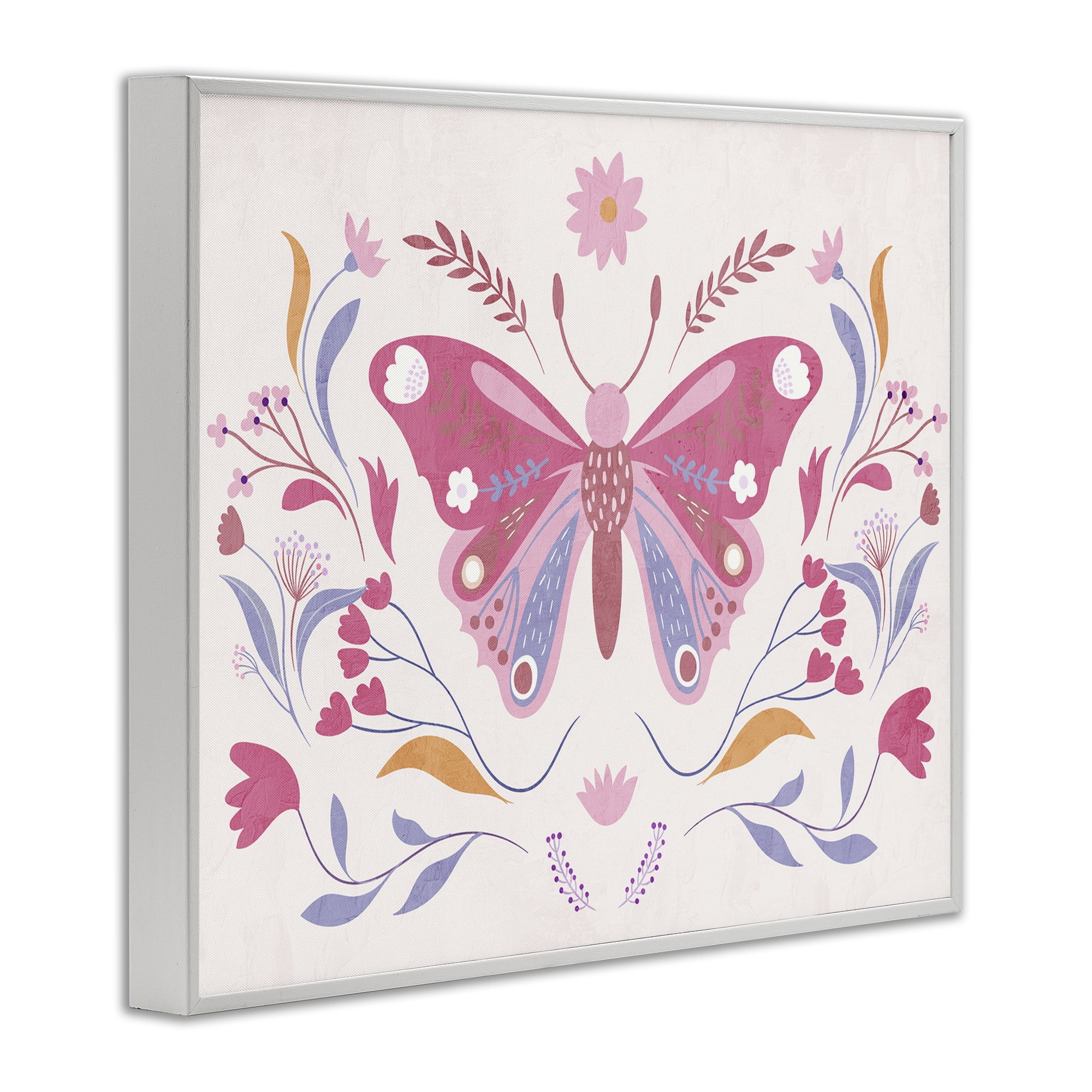 Stupell Industries Whimsical Folk Butterfly White Framed Giclee Art, design by Kim Allen