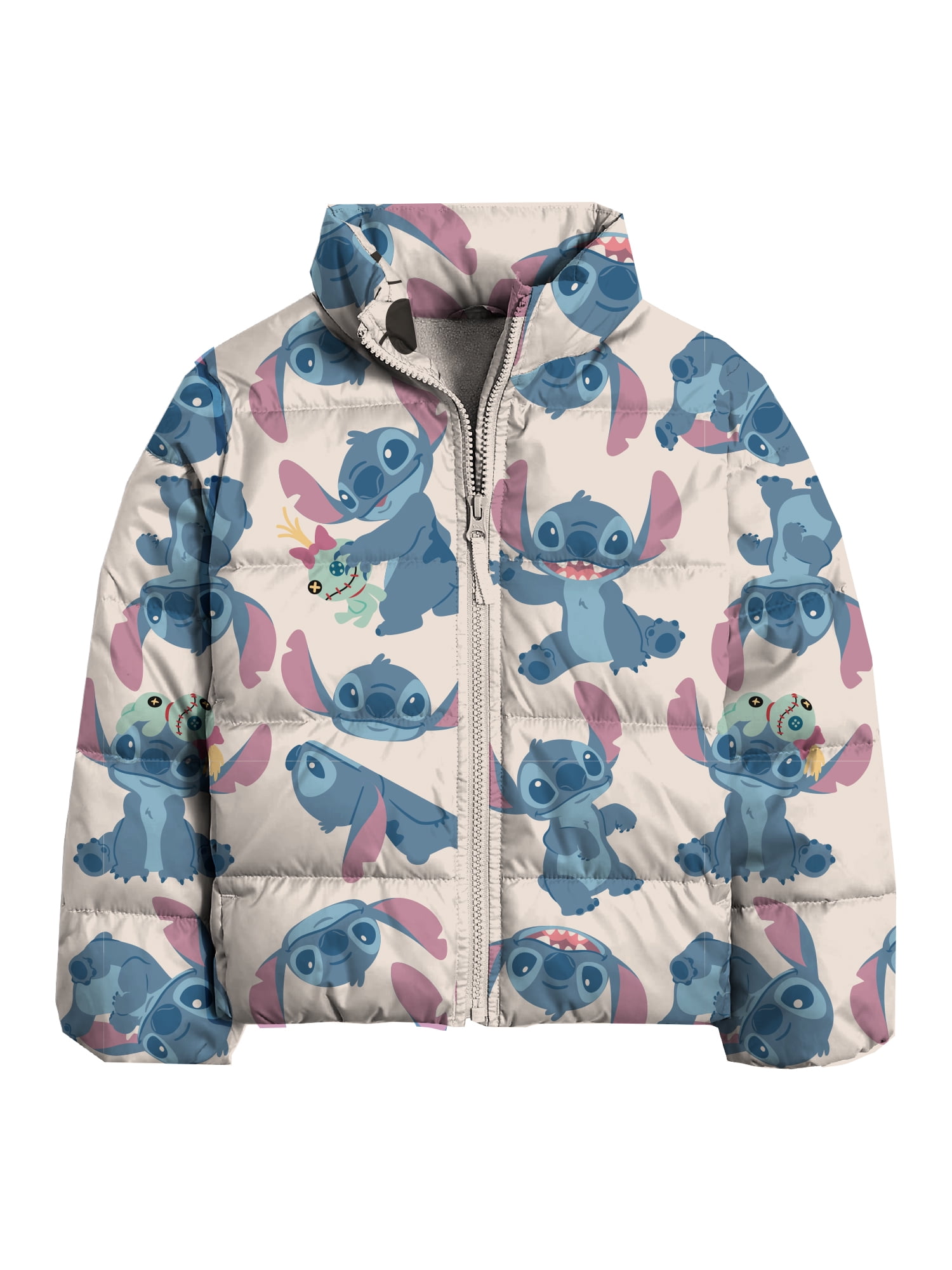 Lilo & Stitch Girls Graphic Zip Puffer Jacket, Lightweight, Sizes 4-18