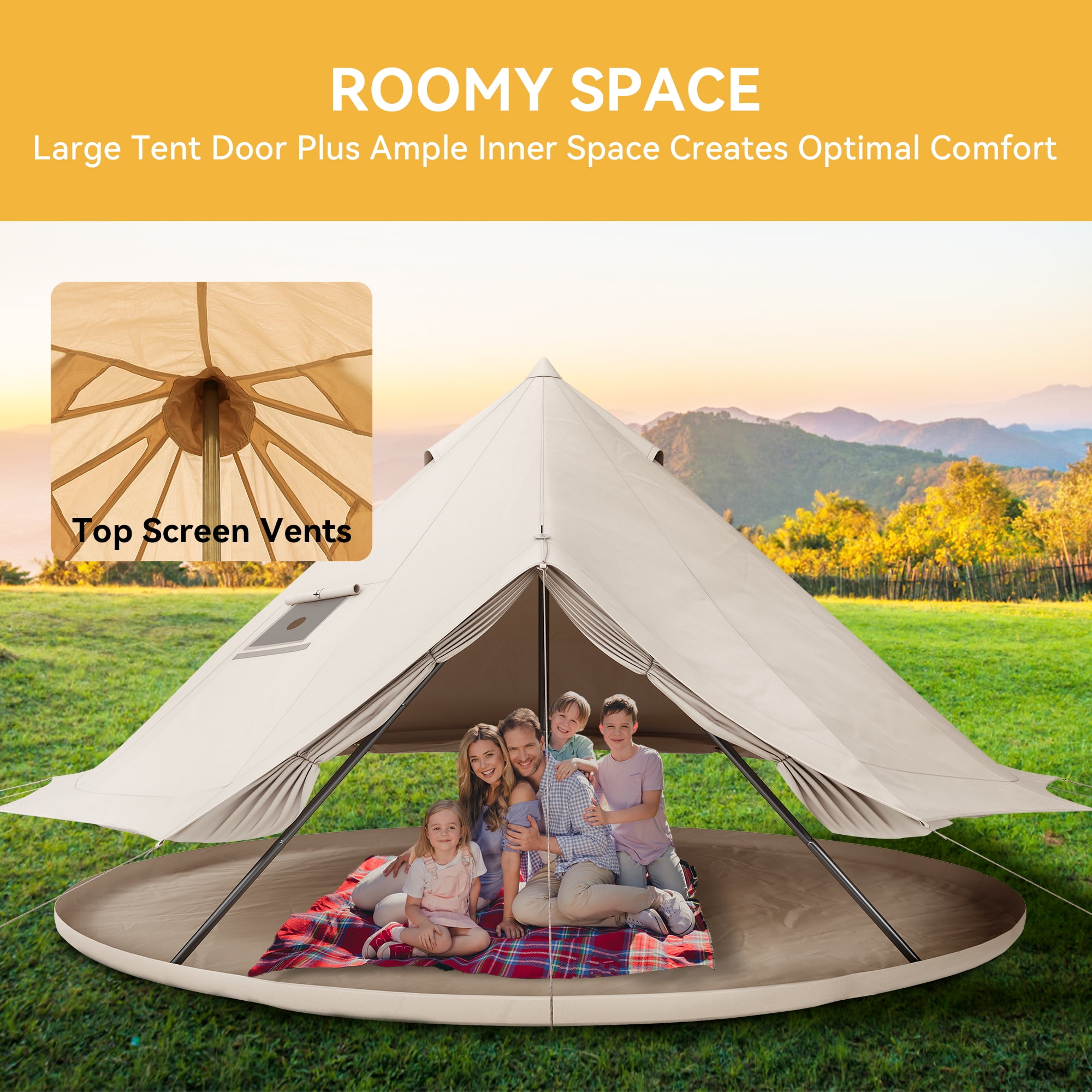 Dextrus Camping Tent with Stove Jacks & 4 Breathable Windows Cotton for Outdoor Family Party, Camping, Picnic, Barbecue