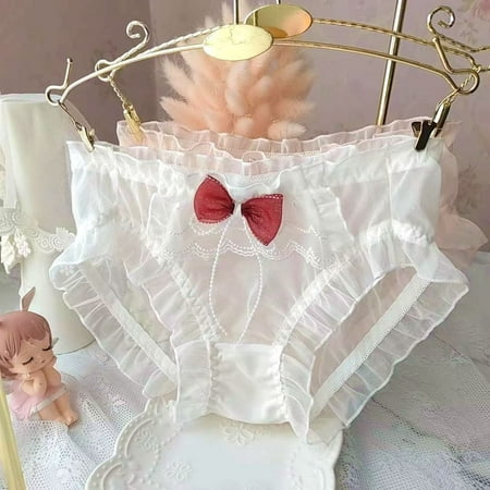 Mesh See Through Lace Knickers Princess Sexy Underwear Womens Panties Ruffle Briefs Lingerie WHITE L