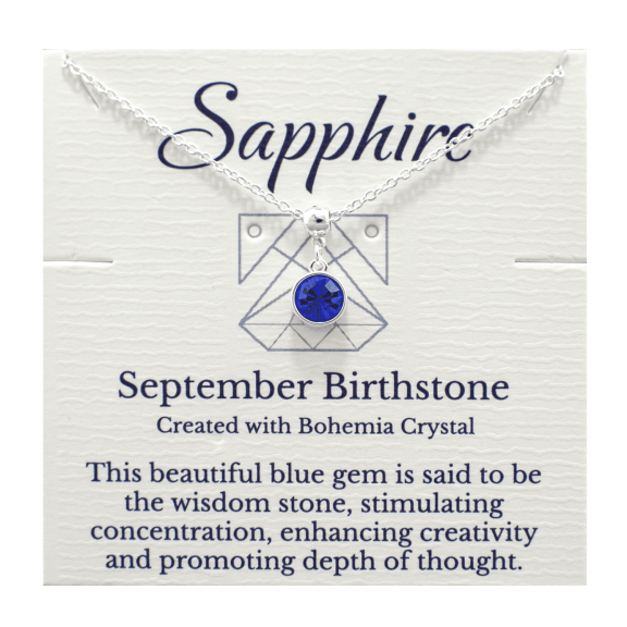 Lionhead Jewelry September Birthstone Blue Bohemian Crystal Sapphire Necklace, Silver