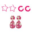 thumbnail image 1 of Laklulu - 3 pares de pendientes colgantes geométricos rectangulares, pendientes de aro colgantes bohemios para mujer, pendientes colgantes de color rosa intenso, pendientes colgantes ligeros y, 1 of 5