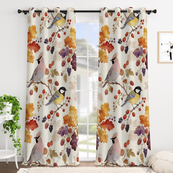 Tchckioa Fall Leaves Bird Blackout Curtains,Thermal Insulated Grommet Drapes for Bedroom,42x63 Inch,2 Panels
