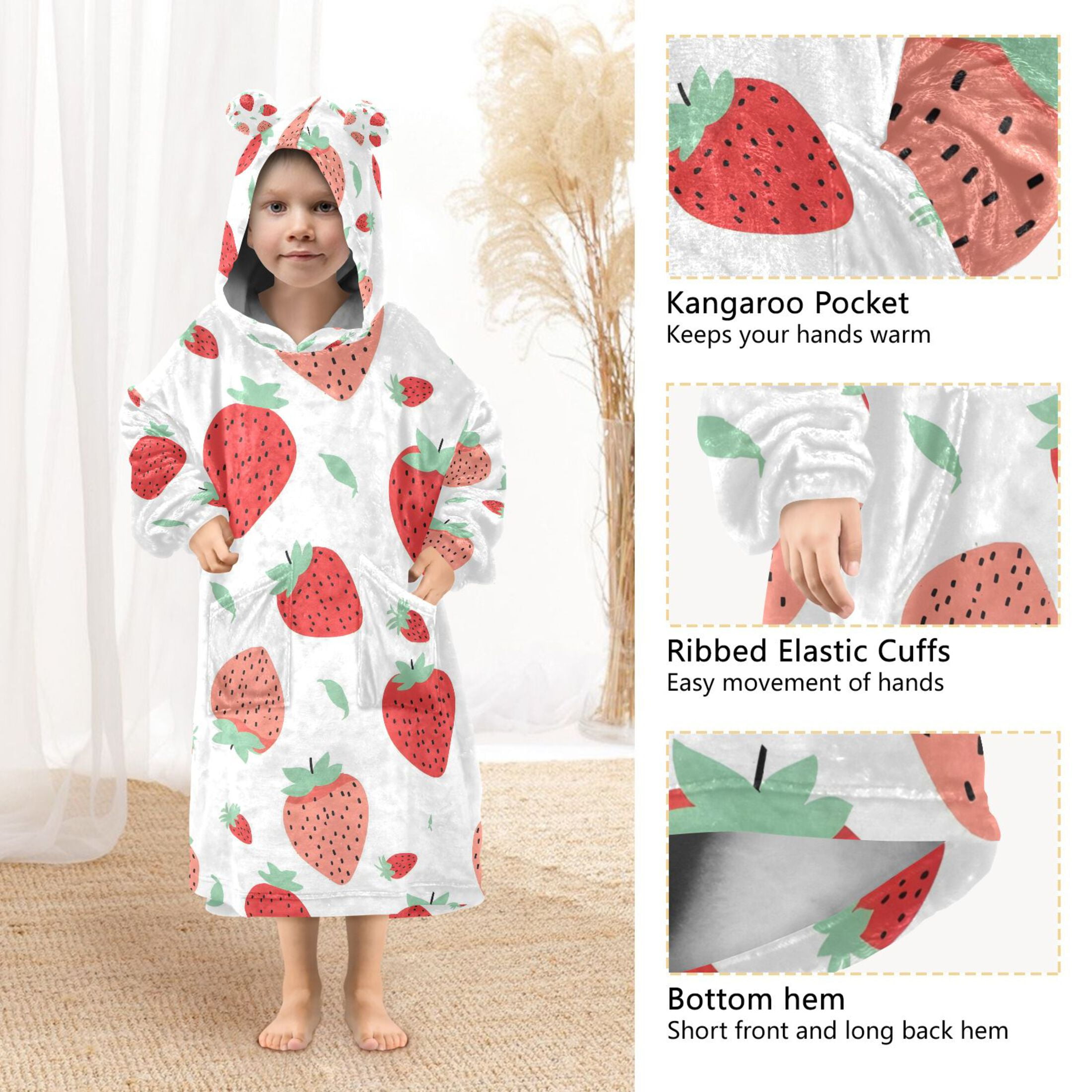 joogoo Blanket Hoodie for Cute Strawberry Oversize Sweatshirt 3-14 YR L