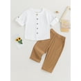 thumbnail image 4 of Lamuusaa 2Pcs Baby Boy Outfits Roll Up Short Sleeve Button Down Shirt + Pants Set Toddler Clothes, 4 of 9