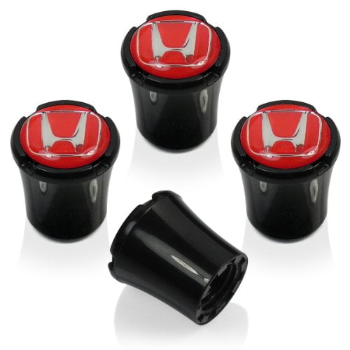 Honda Red Logo 4 Black ABS Tire Stem Valve Caps