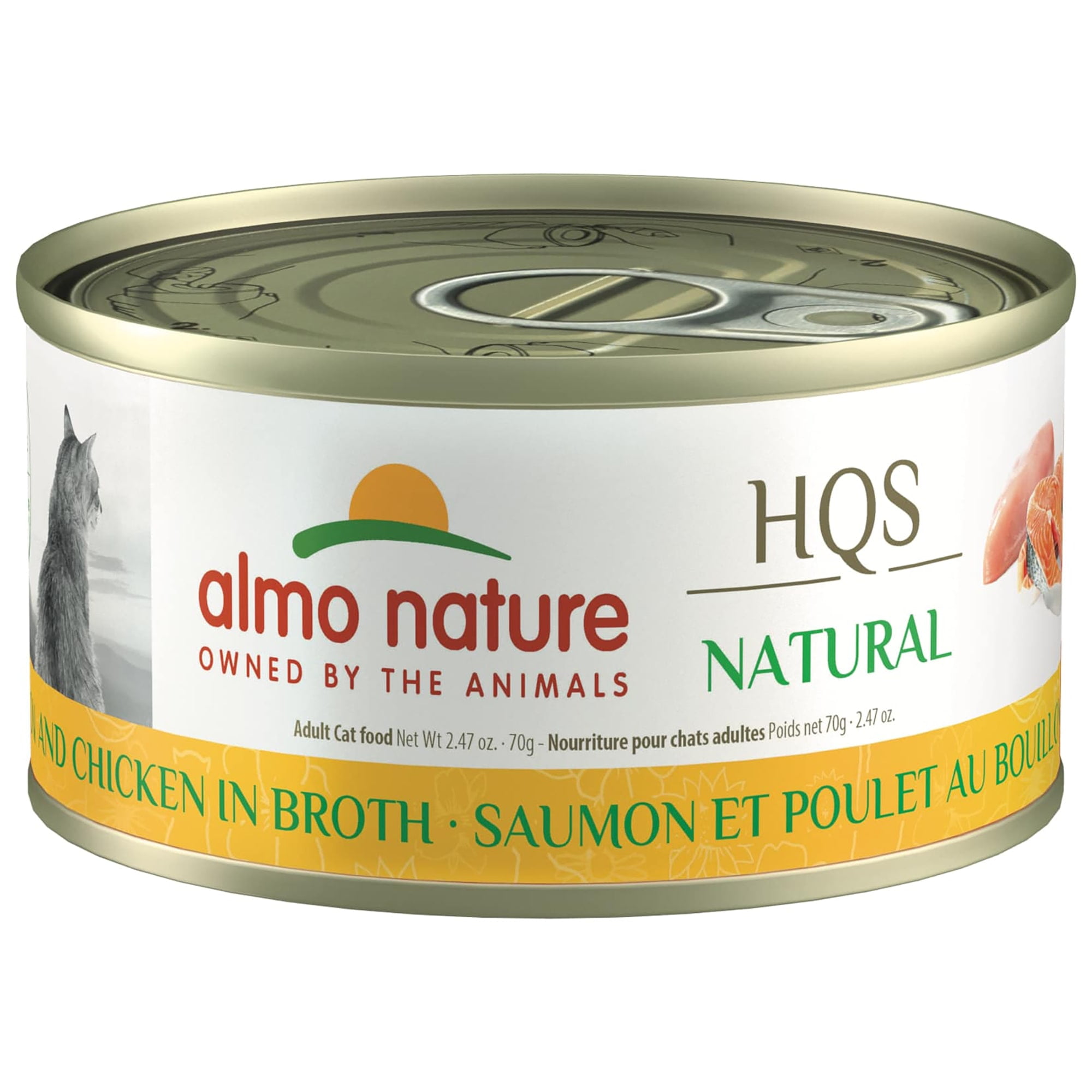 Almo Nature: HQS Natural Cat 24 Pack: Salmon & Chicken In Broth - 2.47oz Cans, Supplemental Adult Cat Canned Wet Food, Limited Ingredient, Grain Free