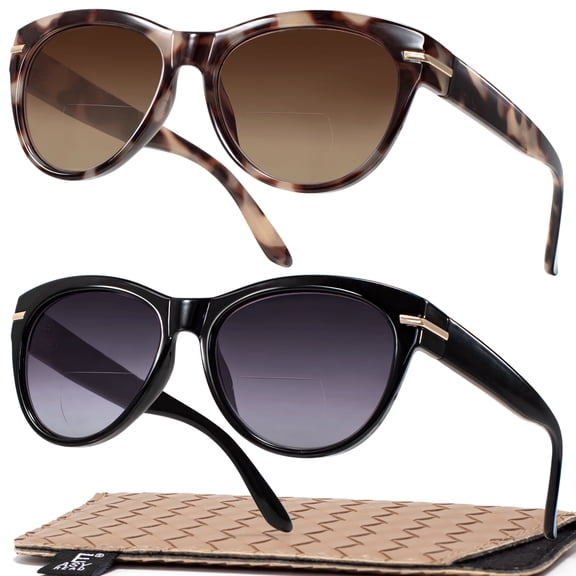 EASY READ Trendy Bifocal Reading Sunglasses for Women, 2 Pack Readers with UV400 Protection