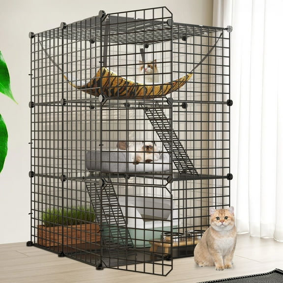 DEXS 3 - Tier Metal Cat Kennel A Spacious Indoor Haven for Your Feline Friend, Offering Ample Room for Play and Exploration, Making It the Ultimate Safe Space for Your Pet to Frolic Around