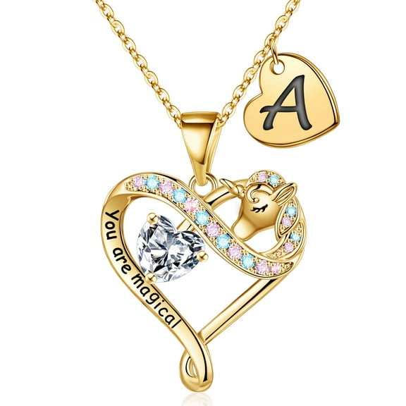 TINGN Unicorns Gifts for Women Colorful CZ Heart Unicorn Necklace for Women Initial Unicorn Necklace Jewelry Gifts for Women Daughters Wife