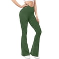 thumbnail image 6 of Oksale Flare Leggings for Women Crossover Yoga Pants Tummy Control Gym Tights Butt Lifting Horn Pants Soft Cozy Stretchy Trousers Army Green M, 6 of 9