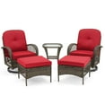 thumbnail image 6 of MELLCOM 5-Piece Patio Set, Outdoor Swivel Rocking Chairs, Wicker Bistro Set with Thickened Cushions, Glass Table and Ottomans for Backyard, Garden, Wine Red, 6 of 9