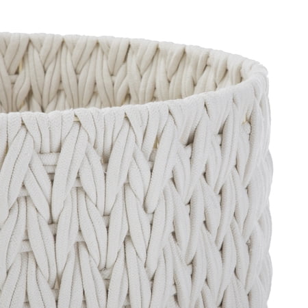 BETTER HOMES & GARDENS EXTRA LARGE WHITE WOVEN ROPE DECORATIVE STORAGE BASKET, 19 IN X 15 IN
