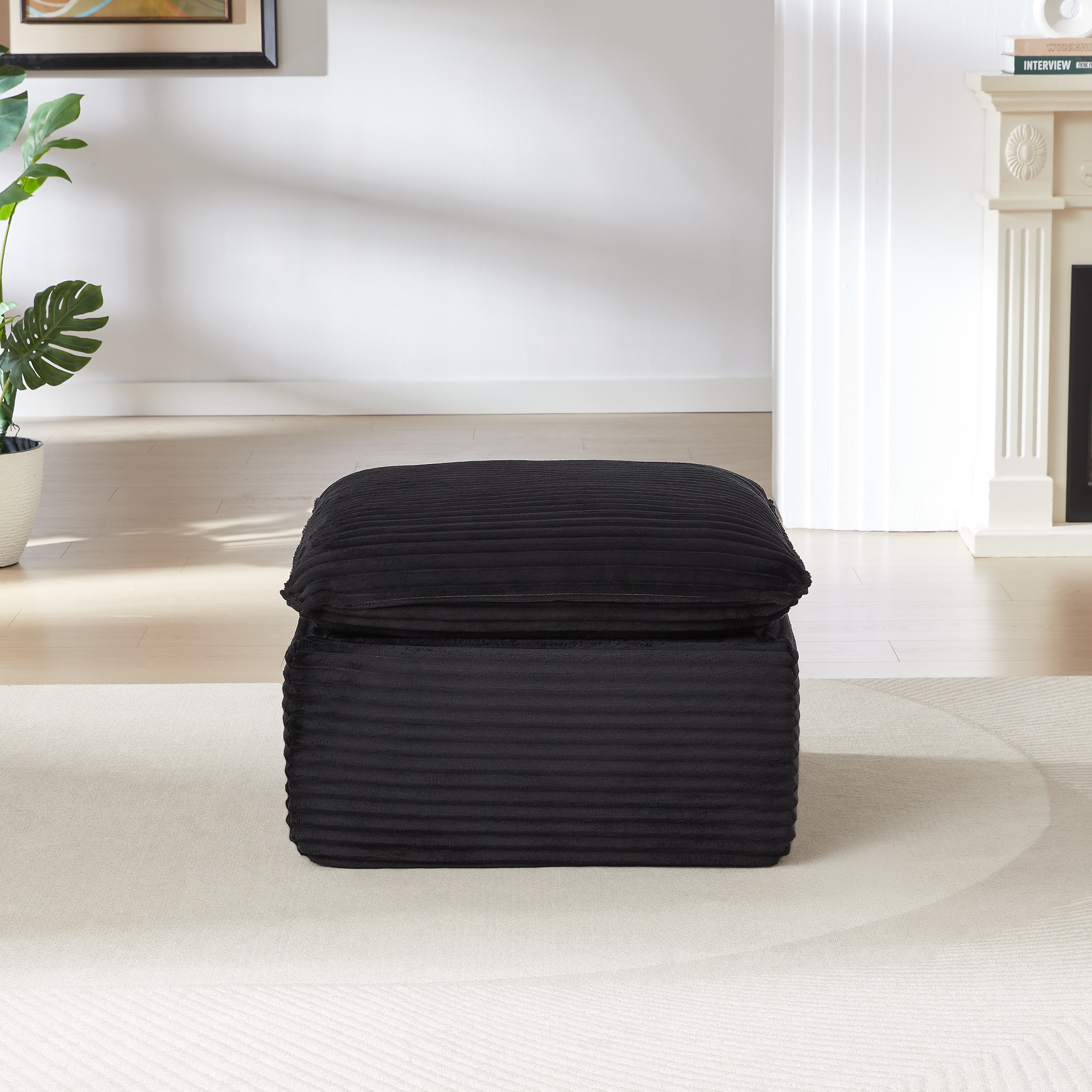 MAYEERTY Modern Modular Corduroy Sofa, Black Cloud-Soft Sectional Couch for Apartment