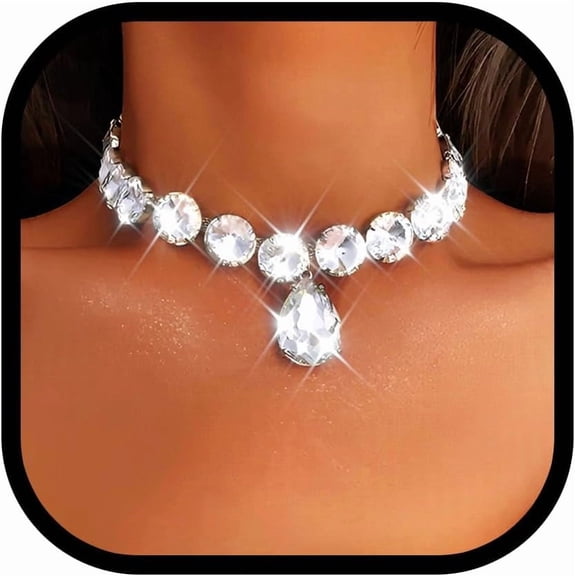 Crystal Choker Necklaces 925 silver Sparkly Rhinestone Large Diamond Pendant Necklace Jewelry for Women[k142]