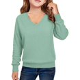 thumbnail image 6 of Mercatoo Girls V Neck Sweater Plain Knit Pullover Sweater Long Sleeve Oversized Loose Fit Soft Tops Clothes Kids Casual Tops, 6 of 6