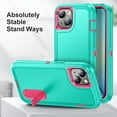 thumbnail image 4 of for iPhone 15 Plus Case with Kickstand, [10FT Military Drop Protection] Rugged Heavy Duty Hard PC+Soft Silicone Rubber Bumper Hybrid Triple-Layer Case for iPhone 15 Plus, Mint+Rose, 4 of 8