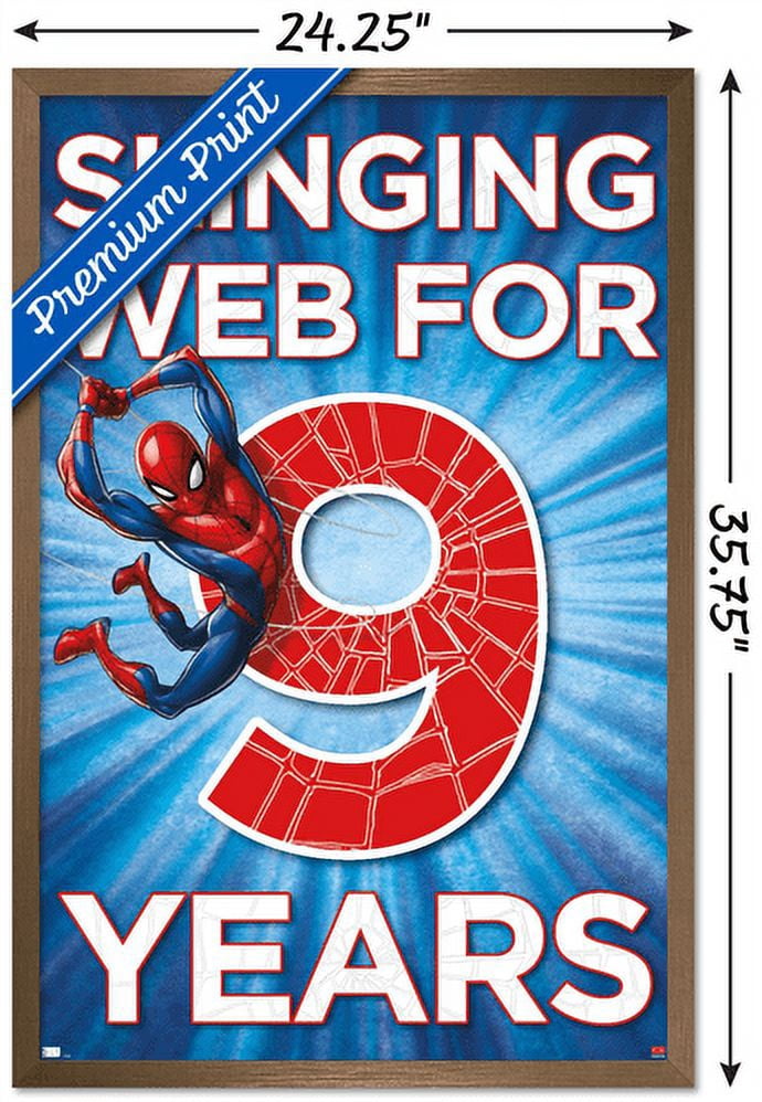 Marvel Spider-Man - Happy 9th Birthday Wall Poster, 22.375" x 34", Framed