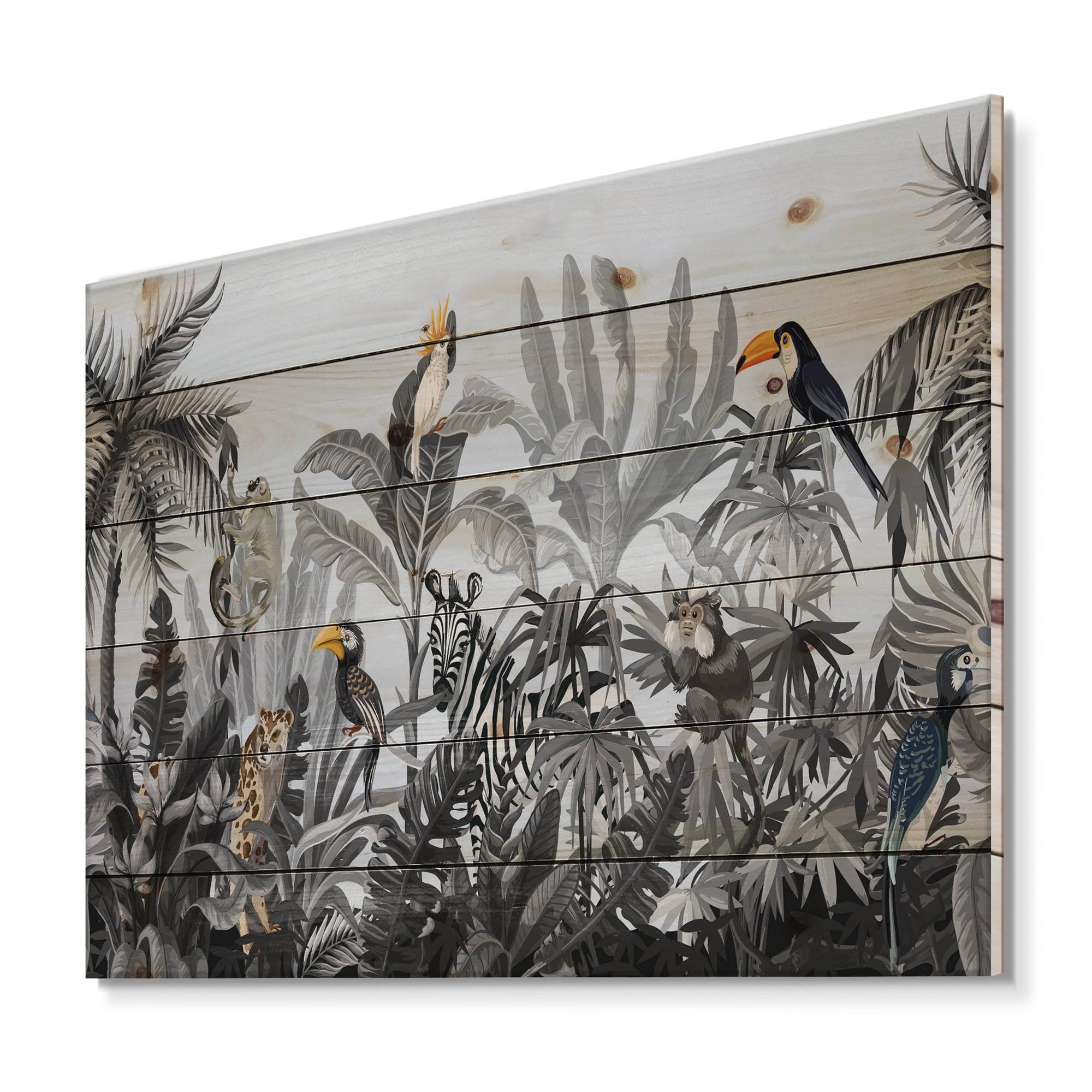 Designart 'Birds and Peonies With Chinoiserie VIII' Farmhouse Print on Natural Pine Wood