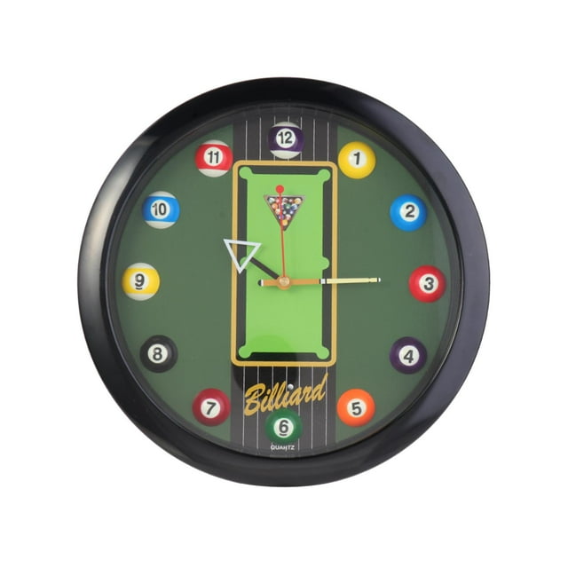 Reloj de pared con forma de bola de billar, mesa de billar redonda de 11,6 pulgadas, ideal para salas de billar, salas de billar, salas de juegos y Negro