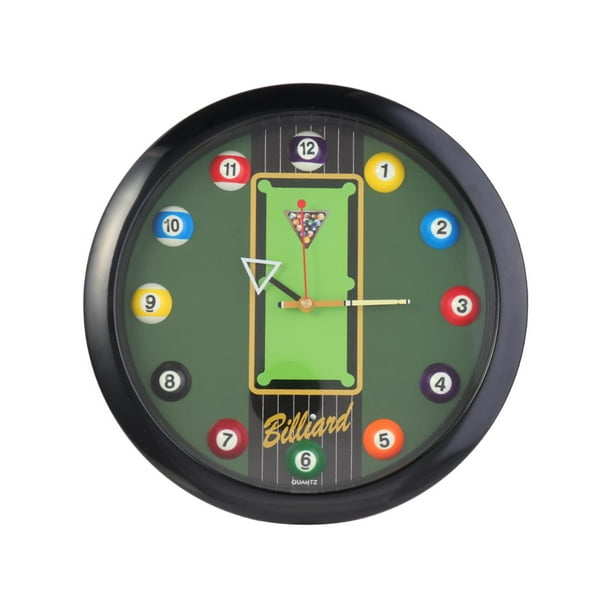 Reloj de pared con bola de billar, silencioso y redondo, para decoración de pared Negro