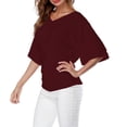 thumbnail image 2 of Plus Size Women's V Neck T Shirt: Batwing Sleeve, Loose Fit, Solid Color, Comfortable, 2 of 5