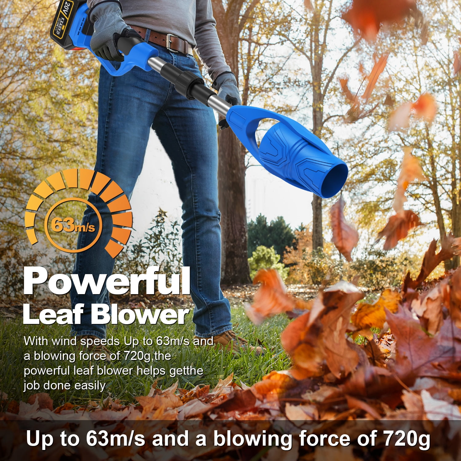 20V Cordless Leaf Blower,AILKIN High Speed Foldable Air Leaf Cleaner,Lightweight Mini Handheld Rechargeable Electric Cordless Leaf Blowers with Battery and Charger for Garden,Patio,Home,Yards,Blue
