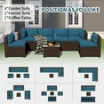 thumbnail image 5 of 7-Piece Outdoor Patio Furniture Set, PE Rattan Sectional Sofa with Waterproof Cushions & Coffee Table, Modern Patio Conversation Set for Porch, Balcony, Backyard (Peacock Blue), 5 of 9