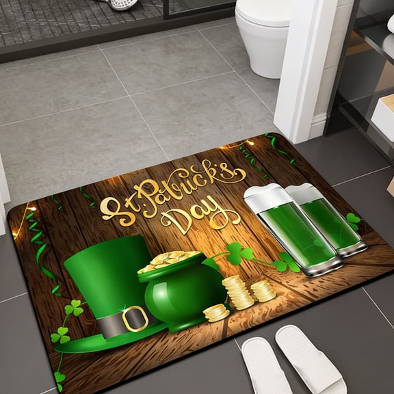 Tyidzon St. Patrick's Day Green Shamrock Bathroom Rug, Shamrocks Washable Non Slip Decorative Doormat, Soft Absorbent Shower Mat for Bathroom Indoor Outdoor Entrance