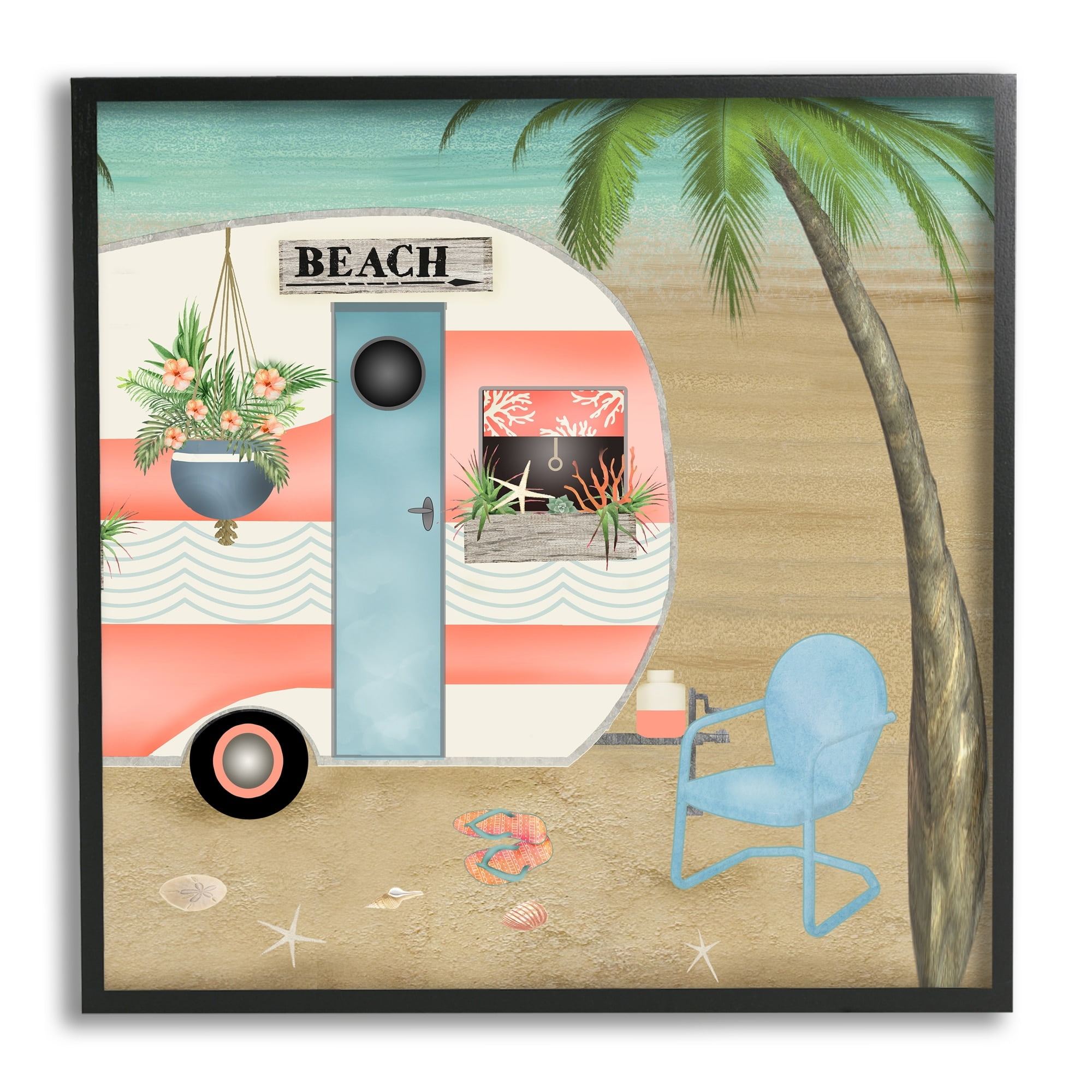Stupell Industries Coastal Van Sea Horizon Palm Trees Picturesque Vacation ,17 x 17, Design by Beth Albert