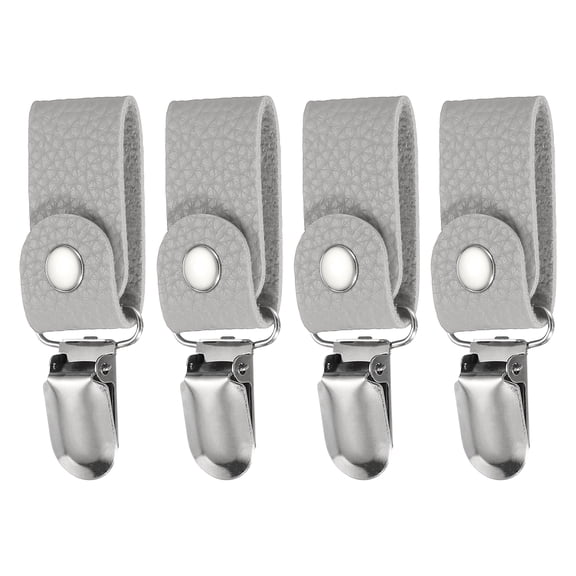 4 Pcs Towel Ring Holder with Clip, Kitchen Bathroom Dish Towels Holder Leather Wall Hook Oven Door Hanger for Home, Gray