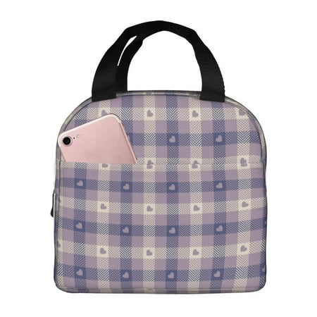 Insulated Lunch Bag for Women Men - Heart Check Plaid Leakproof Cooler Lunch Box for Women Men  Lunch Tote Bags for Work School Picnic Travel