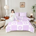 thumbnail image 4 of Homewish Cartoon Purple Flowers 3-Piece Full Size Comforter Sets for Female Men Teens,Retro Vintage Floral Bedding Comforter Set,Geometric Grid Buffalo Lightweight Bedding Sets, 4 of 8