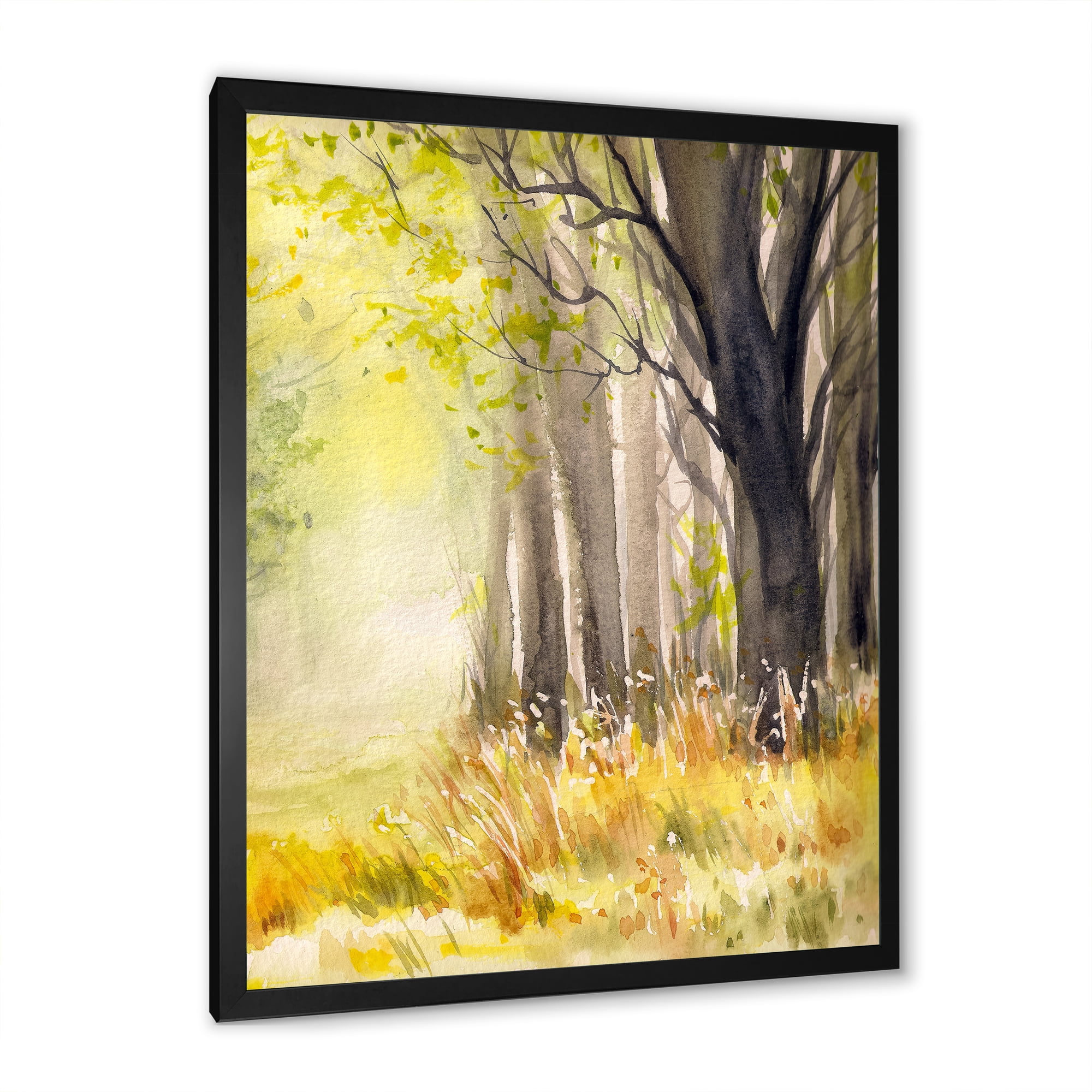 Designart 'Bright Sunshine Through The Yellow Forest Trees II' Traditional Framed Art Print