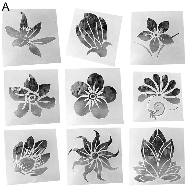 AURORA TRADE 9 Pieces Flower Stencils for Painting On Wood Canvas, Reusable  Art Rose Sunflower Bird Leaf Floral Stecil Drawing Template for Paint