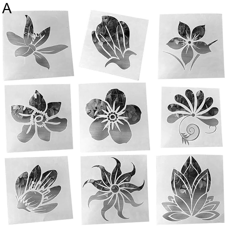 9 Pieces Flower Stencils for Painting On Wood Canvas, Reusable Art