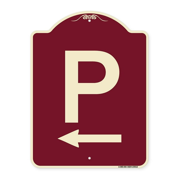 SignMission Designer Series Sign - P Symbol (With Left Arrow) | Burgundy 18" x 24" Heavy-Gauge Aluminum Architectural Sign | Protect Your Business & Municipality | Made in the USA