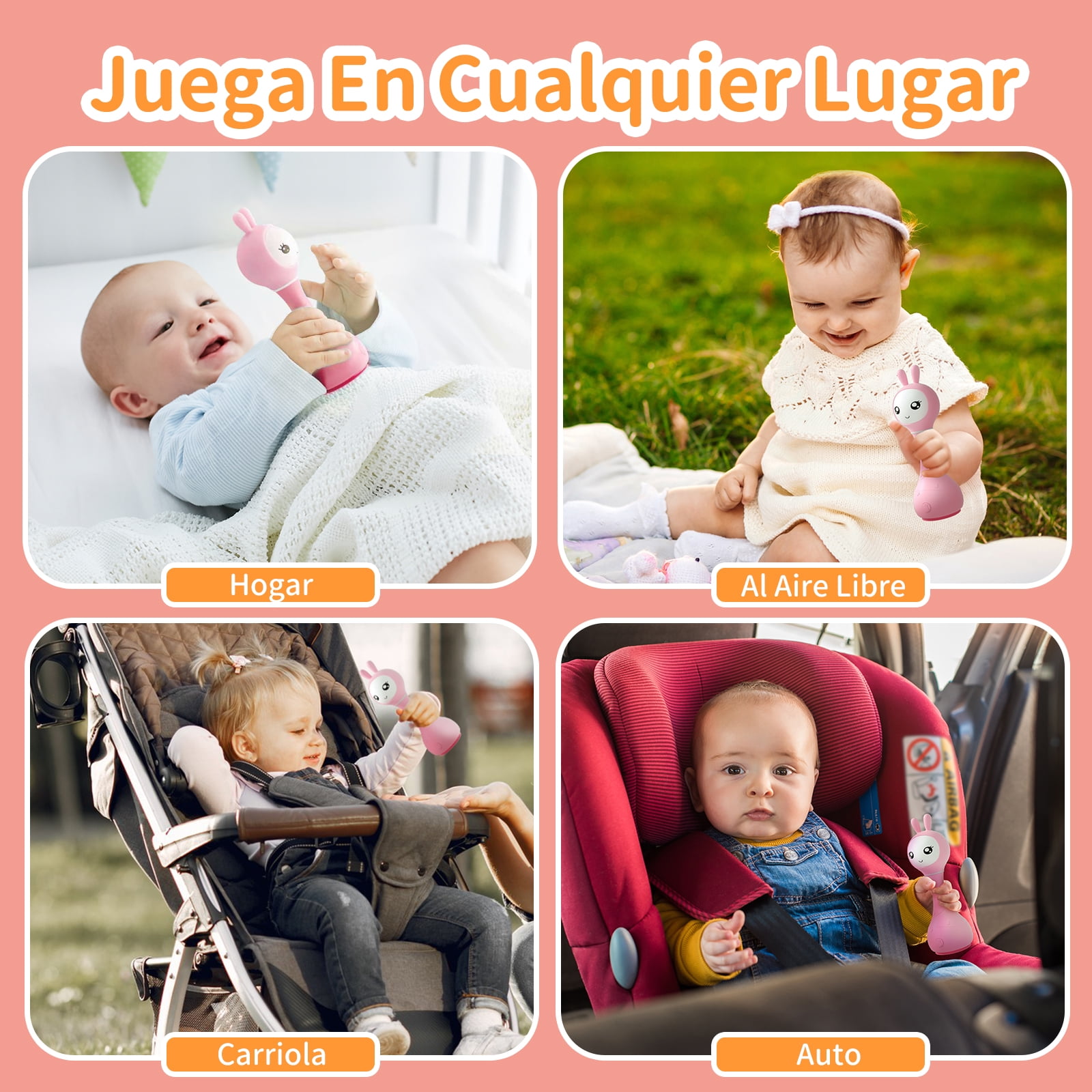 alilo Sonajero Para Bebés 0-12 Meses, Baby Rattle Con Luz, 66 Sonidos, 15 Canciones, 13 Cuentos, 5 Canciones De Cuna, Ruido Blanco, Reconocimiento De Color