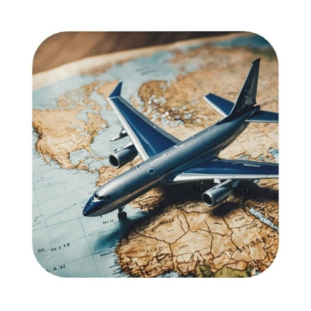 

Matuu Airplane World Map Adventure for Cup Coasters Set of 6 Leather Coasters Desk Coasters for Office Measures 4” x 4” Square
