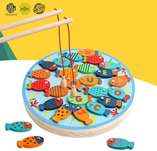 18pcs Toddler 1xPlay Gift Wooden Magnet Fishing Board Game Toy Education Kids 