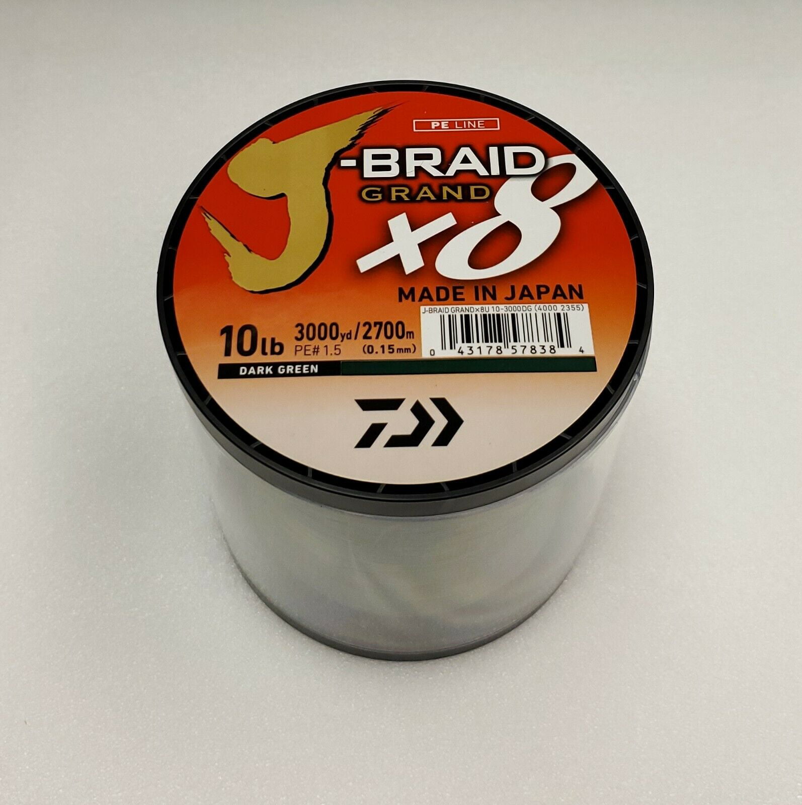 Daiwa J-Braid x8 GRAND Braided Line DARK GREEN 10lb, 3000yd - JBGD8U10