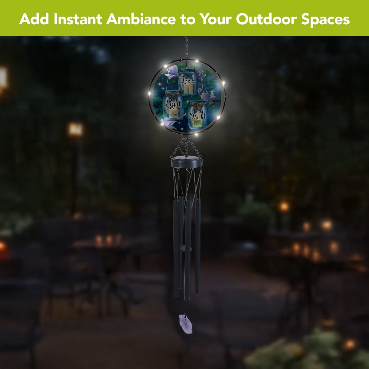 Briarwood Lane Spring LED Illuminated Solar Powered Glass Suncatcher  Wind Chime 37x8 Be a Light To the World For Spring Wind Chime For Outdoors Melodic Metal Windchimes Wind-Chimes