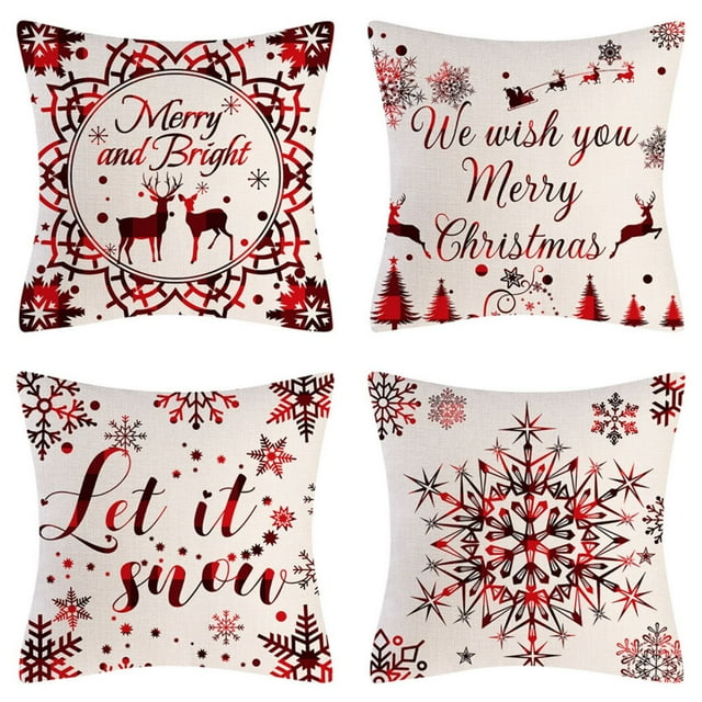 Fiudx Ofertas Del Día La Navidad Cubre 18 X 18 Pulgadas, Caja De Lino Del Tiro De Navidad 4Pcs Para La Decoración Del Día De Fiesta