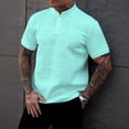 thumbnail image 2 of Mens Casual Henley Shirt Short Sleeve Golf Shirts Textured Summer Vacation Tops,Turquoise 2XL, 2 of 4