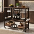thumbnail image 5 of Barara King Baker's Rack, Microwave Stand,Bun Pan Sheet Rack, Kitchen Storage Shelf Rack,3 Tiers Bar Cart on Wheels with Glass Racks-Brown, 5 of 8
