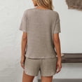 thumbnail image 5 of PRINxy Women's 2 Piece Solid Ribbed Loungewear Set V-Neck Short Sleeve Top and Elastic Waist Shorts Soft Comfort Home Casual Wear Khaki L, 5 of 5