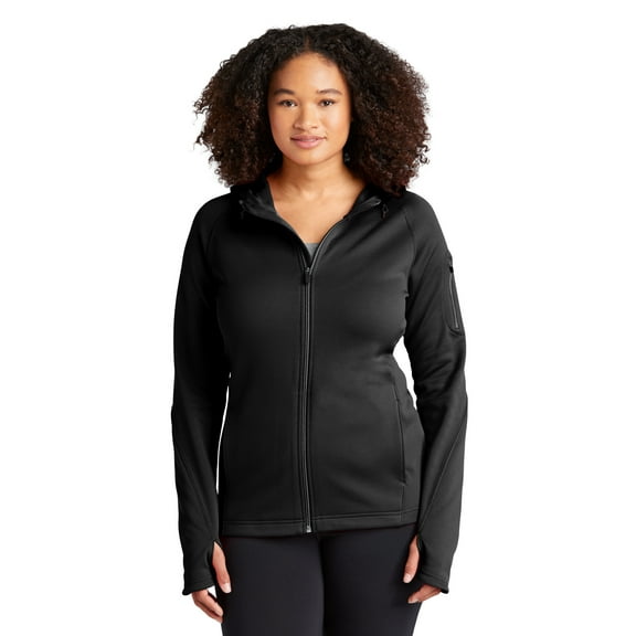 Sport-Tek Ladies Tech Fleece Full Zip Hooded Jacket-XS (Black)