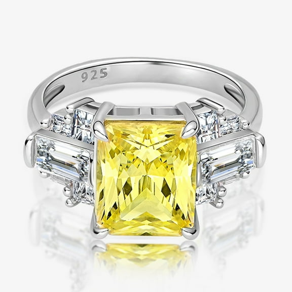 100% 925 Sterling Silver Crushed Ice Cut Lab Sapphire Citrine High Carbon Diamonds Wedding Engagement Ring