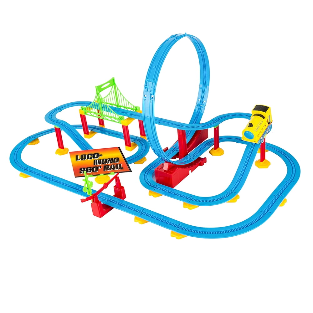 Blue Block Factory High Speed Roller Coaster Bullet Train Set Battery Powered Railway Building Play Set
