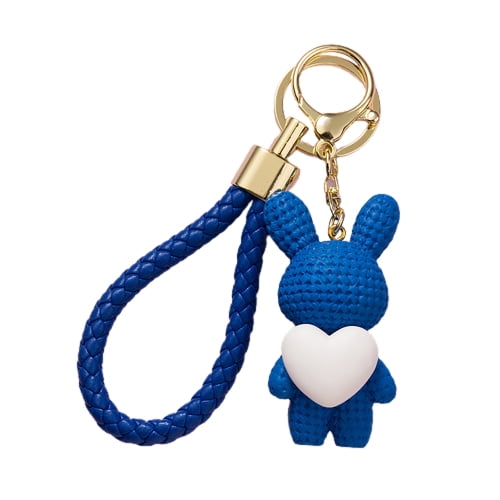 Keychain Knitted Stereo Creative Cute Animal Shape Phone Bag Car Rabbit  Keychain Valentine's Day Use,Black 